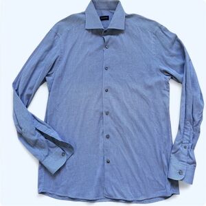 Ermenengildo Zegna Blue & White Patterned Long Sleeve Cotton Button Up Shirt
